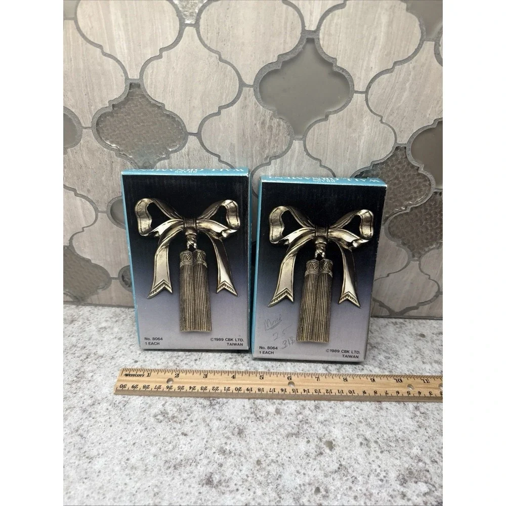 Lot of 2 Solid Brass Bow Tassel Wall Hanging 1989 CBK 6